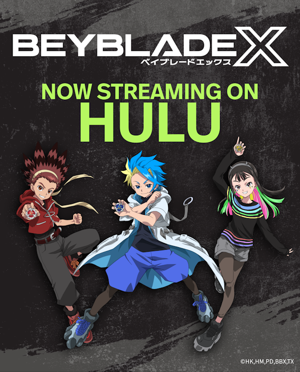x_beyblade's tweet photo. US Bladers, BEYBLADE X is now streaming on Hulu! #Beybladex https://t.co/mUafovI9bH