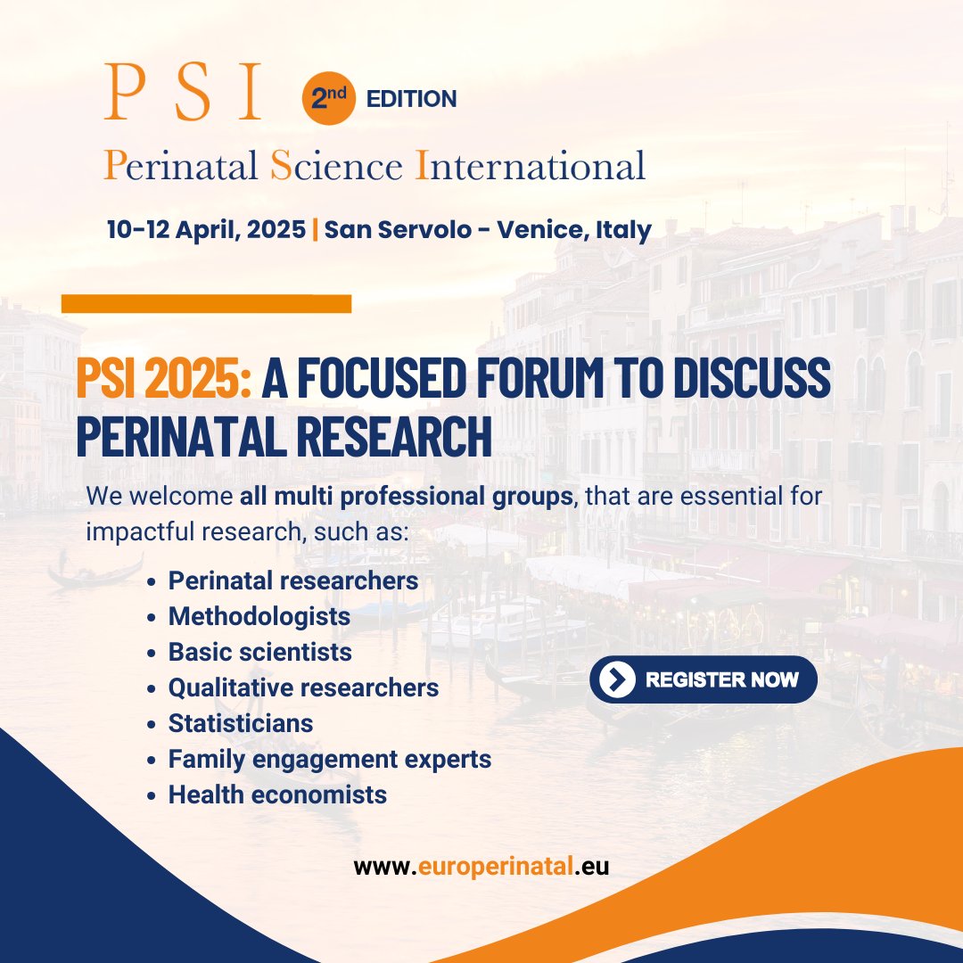 Get ready for 3 days of Insight, Innovation &amp; Impact on #Perinatal science and research at #PSIcongress 2025! 
We welcome all multi professional groups to join us in #Venice to foster high impact research.

Programme: bit.ly/4aQRgE3
Register here: bit.ly/49qCwuI