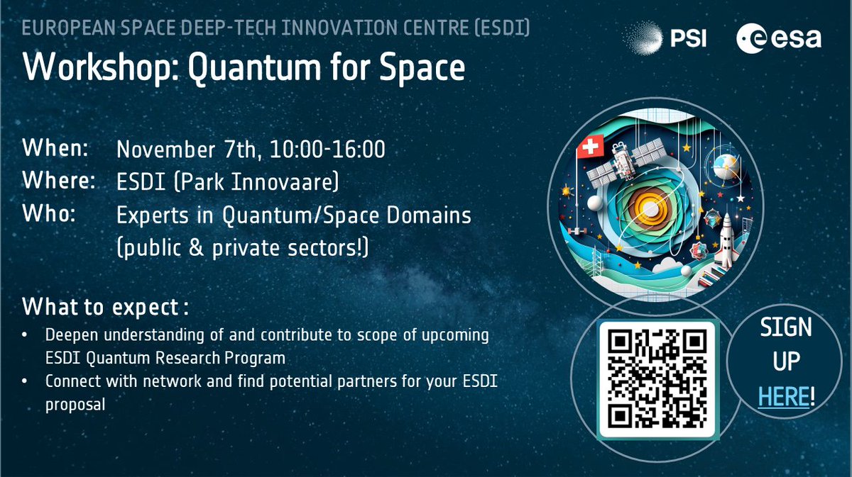 EPFL Center for Quantum Science & Engineering (@qsecenter_epfl) on Twitter photo 🛰️ If you're a researcher interested in the intersection of space and quantum, join the Quantum for Space workshop from <a href="/psich_en/">PSI Paul Scherrer Institut</a> & <a href="/esa/">European Space Agency</a> on Nov 7.
For our <a href="/EPFL_en/">EPFL</a> quantum community, an info session will take place here on November 12! More soon 🚀
forms.office.com/pages/response… 🛰️ If you're a researcher interested in the intersection of space and quantum, join the Quantum for Space workshop from <a href="/psich_en/">PSI Paul Scherrer Institut</a> & <a href="/esa/">European Space Agency</a> on Nov 7.
For our <a href="/EPFL_en/">EPFL</a> quantum community, an info session will take place here on November 12! More soon 🚀
forms.office.com/pages/response…
