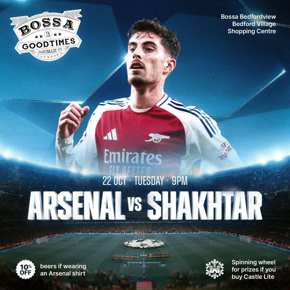 Its Match Day.. We host Shakhtar Donetsk in a UCL clash 

Don't forget to catch the game at the following Arsenal South Africa official branches to show support for the Arsenal

Coppers Craft Bar and Grill
Bossa Bedfordview
Encore. Menlyn
TCL South Africa

#coyg #arsenal