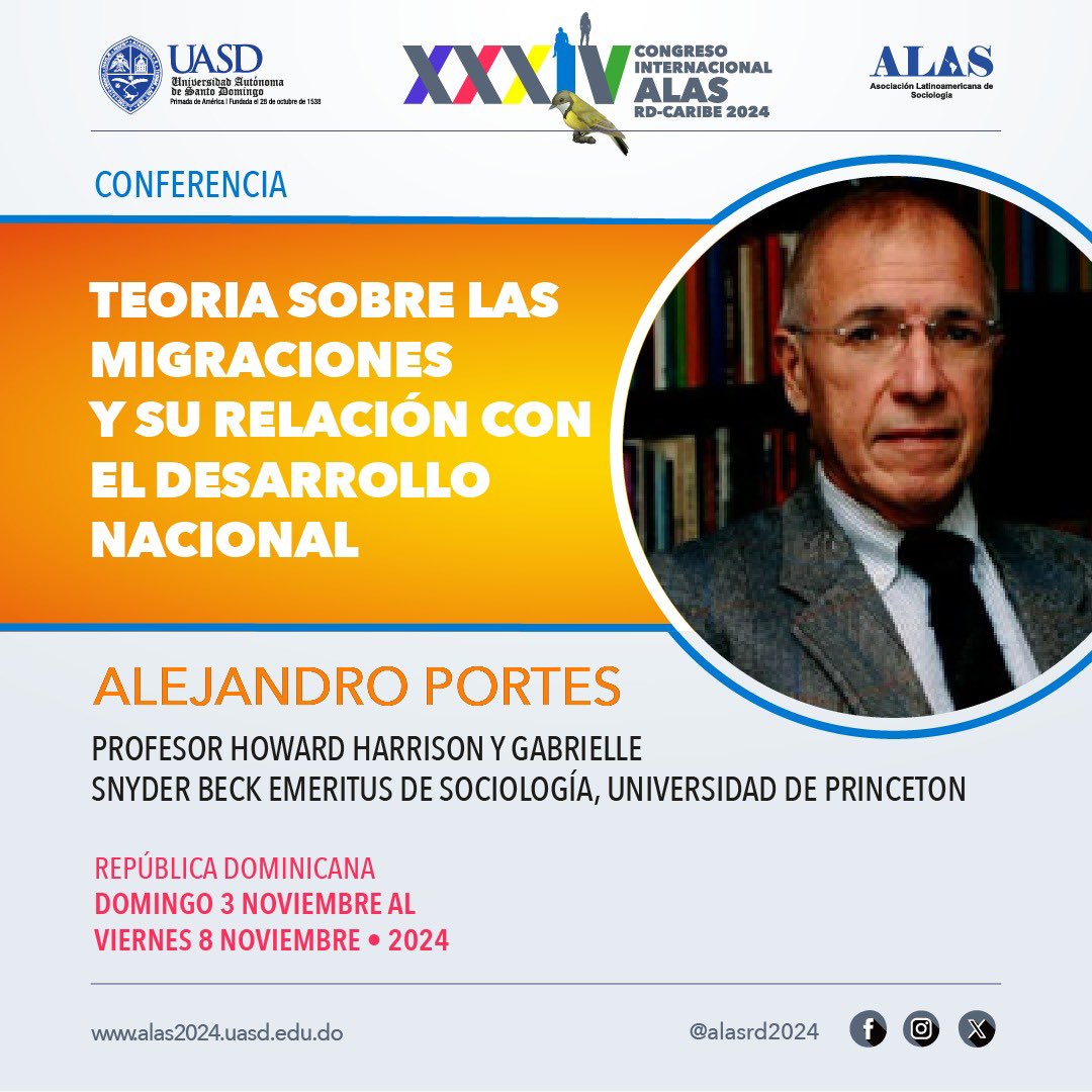 El doctor Alejandro Portes, es el director y fundador del Centro de Migración y Desarrollo en la Universidad de Princeton. 

¡Te esperamos en #ALASRD2024!