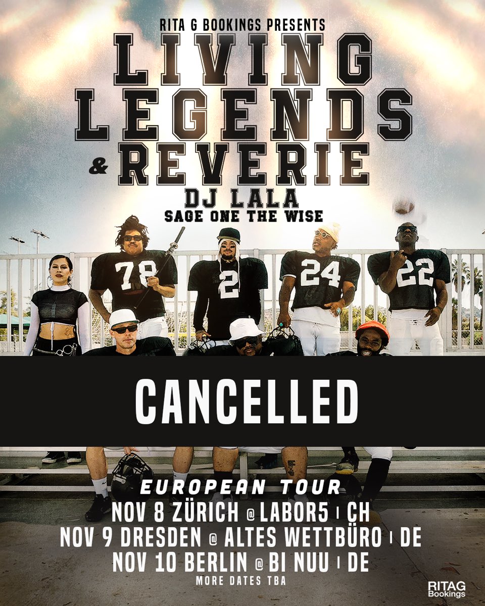 ritagbookings (@ritagbookings) on Twitter photo To all the fans in Europe : unfortunately we were forced to cancel the tour for reasons beyond artists control .
All tickets will be refunded.
<a href="/livinglegends/">Living Legends</a> <a href="/ReverieLOVE/">satori mob. think deeper.</a> To all the fans in Europe : unfortunately we were forced to cancel the tour for reasons beyond artists control .
All tickets will be refunded.
<a href="/livinglegends/">Living Legends</a> <a href="/ReverieLOVE/">satori mob. think deeper.</a>