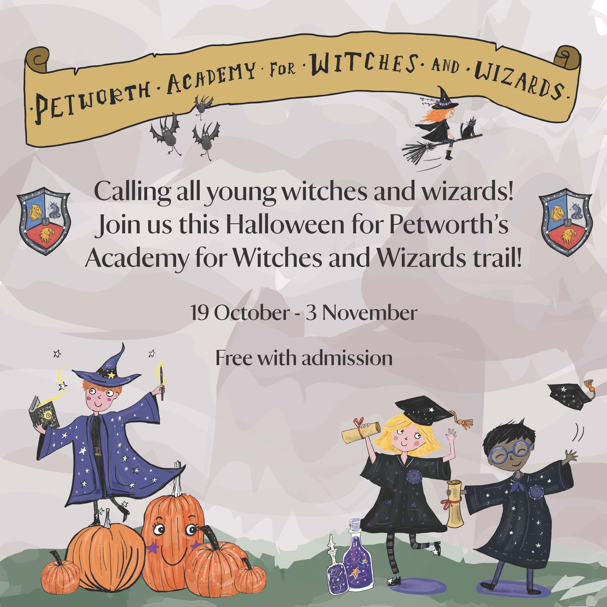 Join us this half term for Petworth’s Academy for Witches and Wizards! Take part in our garden trail, with different games and activities designed to perfect your magical skills.

#PetworthHouse #PetworthNT #familydaysout #halloween #halloweenevents #halfterm #HalloweenTrail