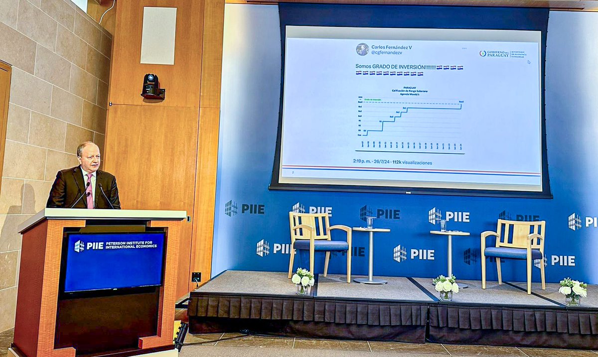 MEF_Paraguay's tweet image. El ministro @cgfernandezv brinda detalles sobre el camino de #Paraguay🇵🇾 hacia el #GradoDeInversión, en la #MacroWeek2024 organizada por @PIIE.

Seguí la transmisión para conocer las estrategias y avances que están impulsando la economía del país. 

🔗 youtube.com/watch?v=eVGOww…