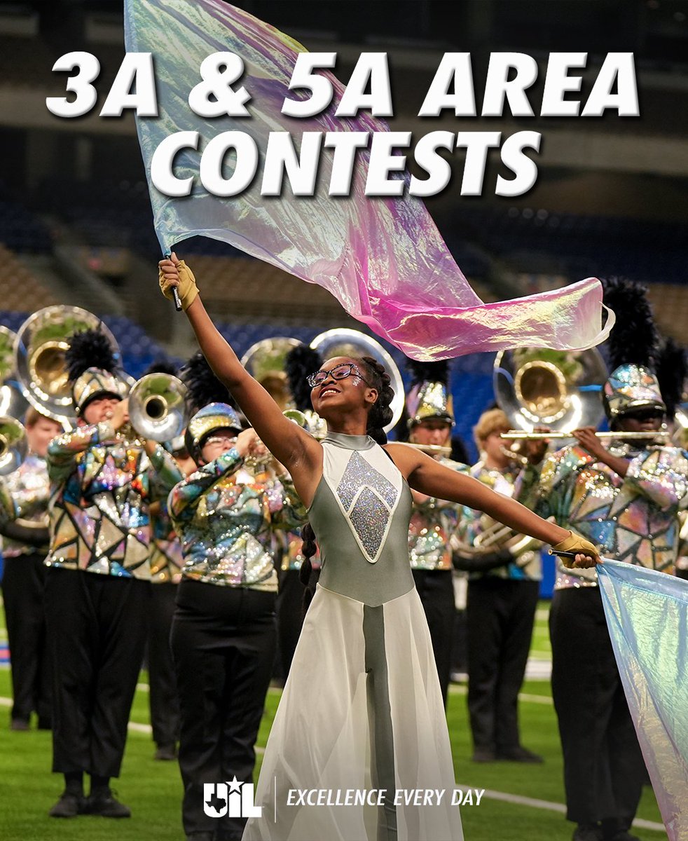 Area contests are here for qualifying 3A and 5A marching bands! Time to go all out and show the judges what you've got. Earn your spot at #UILState! 🏆