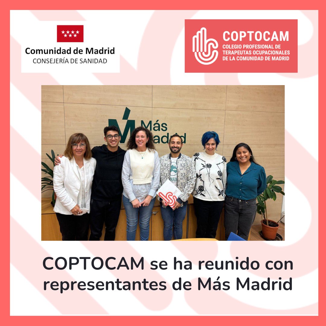 #COPTOCAM se ha reunido con representantes de <a href="/MasMadrid__/">Más Madrid</a>, donde trasladamos la situación de las/os terapeutas ocupacionales de la Comunidad de Madrid en el ámbito sanitario y social.

Gracias por la disposición, seguiremos trabajando juntos.

#unión
#relacioensinstitucionales