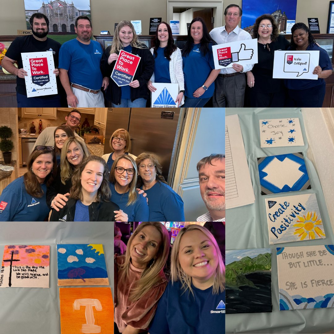 SmartBank's tweet photo. Being @GPTW_US Certified is worth celebrating BIG! 🎉 

Last week, our teams enjoyed a week full of activities to recognize the hard work and collaboration that make SmartBank an exceptional place to work. Check out these photos capturing all the fun! 💙 

#GPTWCertified #SMBK https://t.co/Xb13PUIlC5