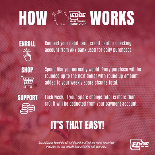 Introducing the new <a href="/arkansasedgenil/">Arkansas Edge</a> Spare Change Round Up Program! Turn everyday purchases into NIL support for Razorback student-athletes. Doesn't matter where you live, every purchase you make will be rounded up &amp; support Arkansas Edge 🐗
 
Sign up now: arkansasedgenil.com/pages/spare-ch…
