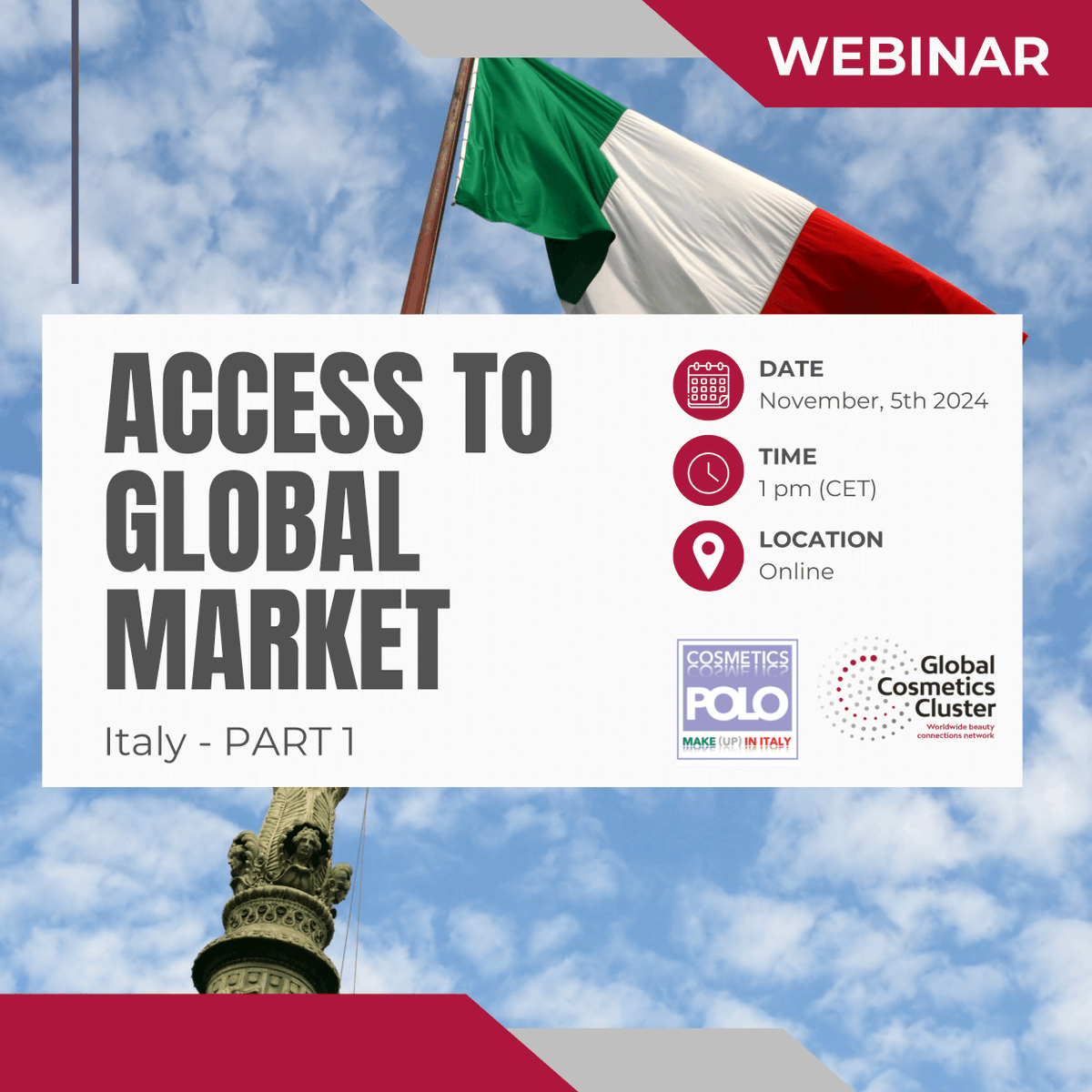 Join us for an informative webinar about the beauty growing Italian market!

This webinar will be exploring the Italian cosmetic industry’s global landscape: consumption, sales, product categories...

A great source to collect market insights.

To register lnkd.in/gUfskgzW