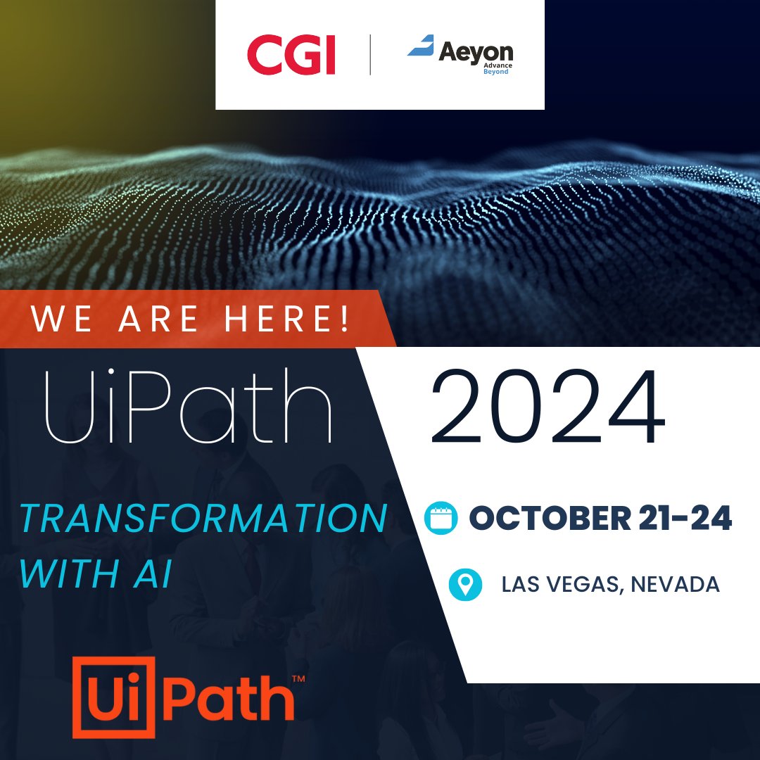 Aeyon, now part of CGI, is excited to be attending the UiPath Transformation with AI event! We're committed to harnessing the power of AI and automation to drive innovation and operational efficiency across industries!

#UiPath #AI #WeAreCGI #Aeyon #AutomationInnovation