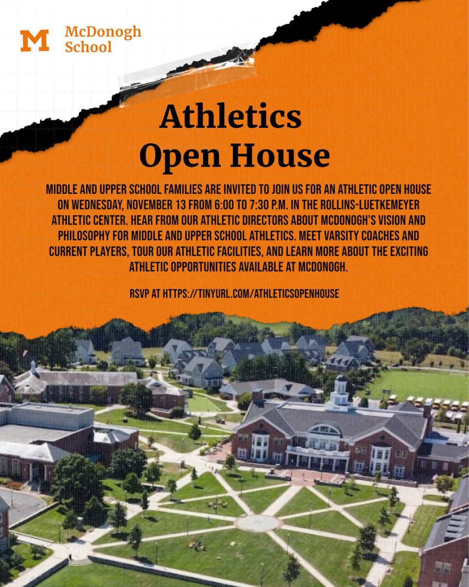 Please join us November 13 from 6:00PM-7:30PM for the annual McDonogh Athletics Open House. Meet McDonogh coaches and players (past and present) to learn more about athletic opportunities at McDonogh. An RSVP link is in the attached flyer:
