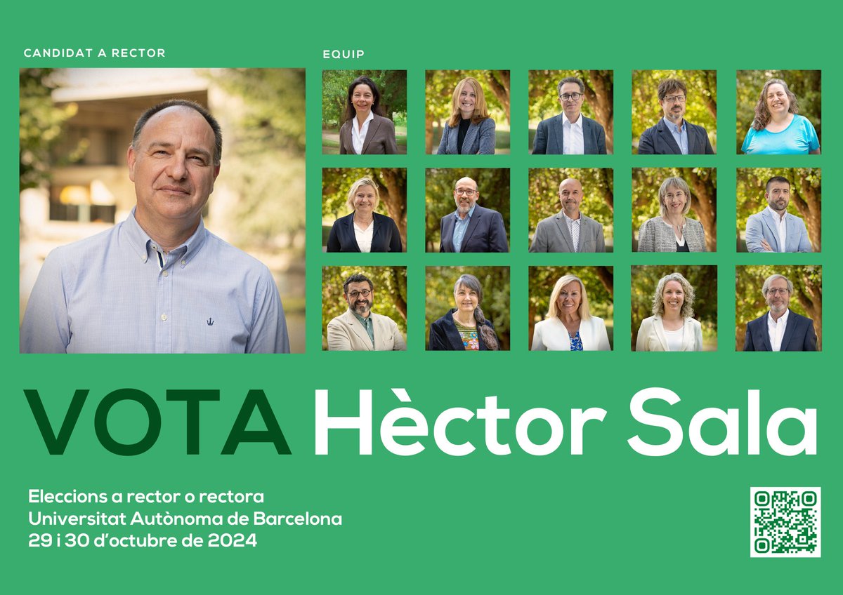Aquí us presento la candidatura de la que formo part i que encapçala Hèctor Sala Lorda. Ens presentem a les eleccions per a escollir el futur rector o rectora de la <a href="/UABBarcelona/">Universitat Autònoma de Barcelona</a> els propers 29 i 30 d’octubre. #PersonesiConeixementUAB #votahectorsala