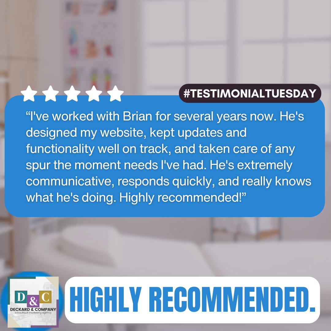 #TestimonialTuesday: Not only are we experts in web design, SEO, and social media; we're also experts in client services.

We're happy to say that Deckard and Company comes highly recommended, across the board.

#digitalmarketing #webdesign #websitedesign #webdesigner #SEO