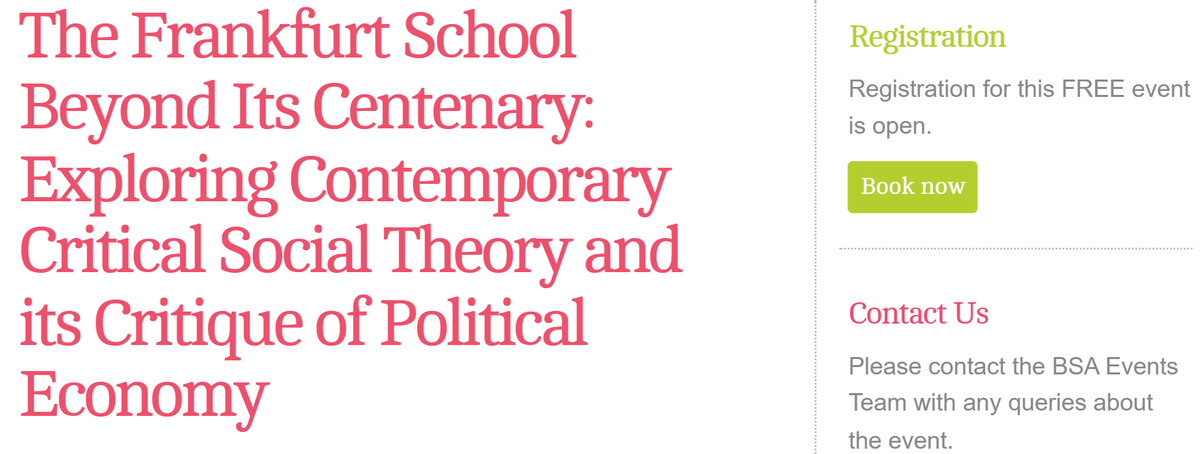 BSATheory's tweet photo. The Frankfurt School Beyond Its Centenary: Exploring Contemporary Critical Social Theory &amp; its Critique of Political Economy

Make sure you book your (free) ticket for our 6 Nov event with Stephan Lessenich, Chris O’Kane, Cecilia Sebastian &amp; Esteban Torres
https://t.co/UPKswaMfgh https://t.co/uAx2BCZpjo