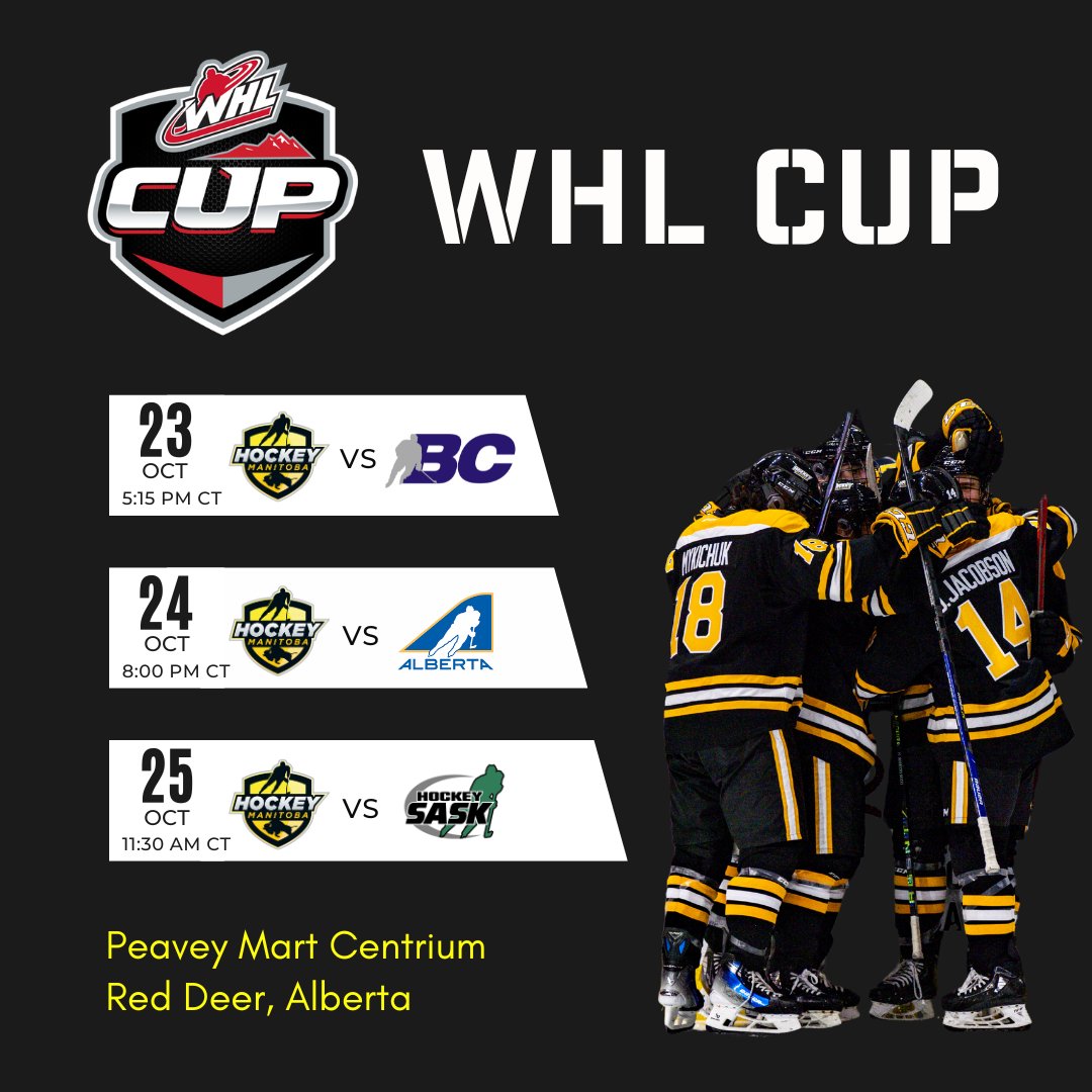 hockeymanitoba's tweet image. The 2024 WHL Cup starts tomorrow!!

Team Manitoba opens the tournament on Wednesday at 5:15 p.m. CT against Team BC in Red Deer, AB.  

Check out Team Manitoba's round-robin schedule!

🔗| chl.ca/whl/whl-cup/