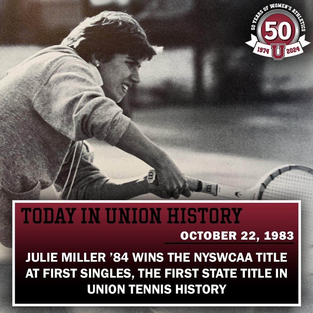 4️⃣1️⃣ years ago today, Hall of Famer Julie Miller ’84 made <a href="/Union_Tennis/">Union College Tennis</a> program history by winning a NYSWCAA state title at first singles! #GoU #d3tennis <a href="/UnionCollege/">Union College</a> <a href="/UnionAthletics/">Union Athletics</a>