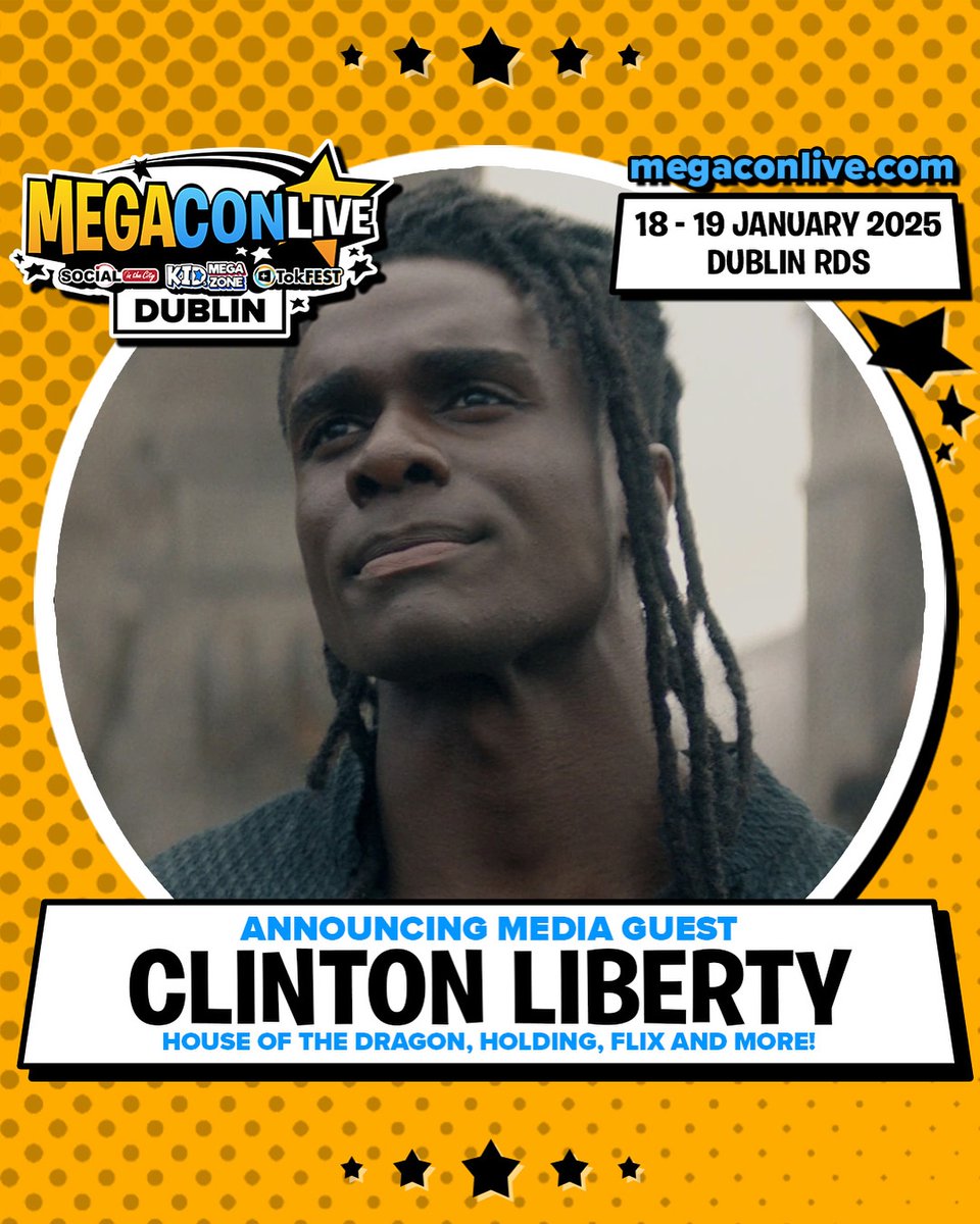 I'm delighted to announce that <a href="/clinton_liberty/">Clinton Liberty</a> will be at <a href="/megaconlive/">MegaCon LIVE</a> in #Dublin, #Ireland on 18th &amp; 19th January 2025.

Further info here: dmjconsultancy.co.uk/upcoming-event…

#ClintonLiberty
#HouseOfTheDragon #AddamOfHull #Seasmoke
#Holding #Flix #RedElection #NormalPeople