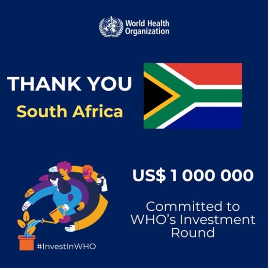 <a href="/WHOSouthAfrica/">WHO South Africa</a> joins <a href="/WHO/">World Health Organization (WHO)</a> &amp; <a href="/WHOAFRO/">WHO African Region</a> in showing gratitude to the <a href="/GovernmentZA/">South African Government</a> 🇿🇦 for its unwavering support of <a href="/WHO/">World Health Organization (WHO)</a>’s first-ever Investment Round, showing that commitment is key to driving health progress across the region!
👏Thank you, Dankie, Siyabonga
#HealthForAll #SDG3