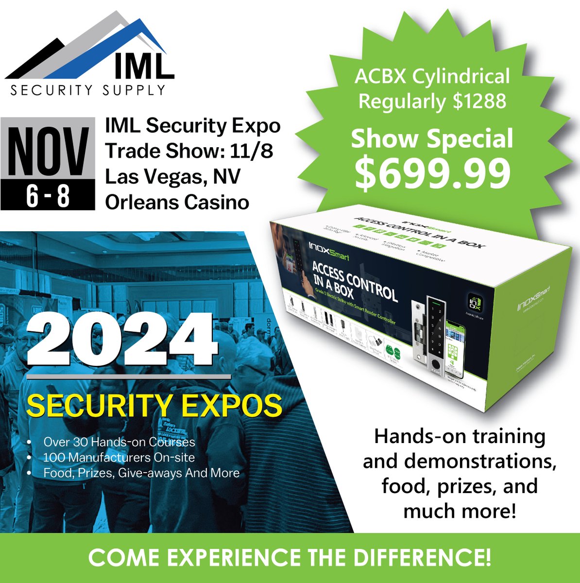 INOX is heading to the IML Security Expo in Las Vegas! Join Russ Anderson for "Installation and Troubleshooting of Sliding Door Locks" on Wednesday, November 6th from 1–5 PM. Only 10 spaces left – Register now!  And don't miss our $699 show special on Access Control in a Box!