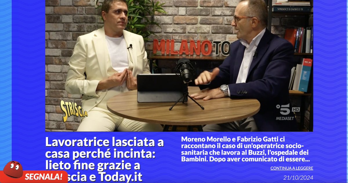 CityNews_it's tweet photo. 🔵Il 21 ottobre, #StrisciaLaNotizia ha mandato in onda l'inchiesta #Dossier di Fabrizio Gatti, pubblicata su #MilanoToday e https://t.co/yAPwKOHM3W,riguardante la mamma lasciata a casa dall'Ospedale dei Bambini, perché incinta
https://t.co/F6yRc1CFrx
#Citynews #DigitalPublisher https://t.co/Qb2k8eTgIl