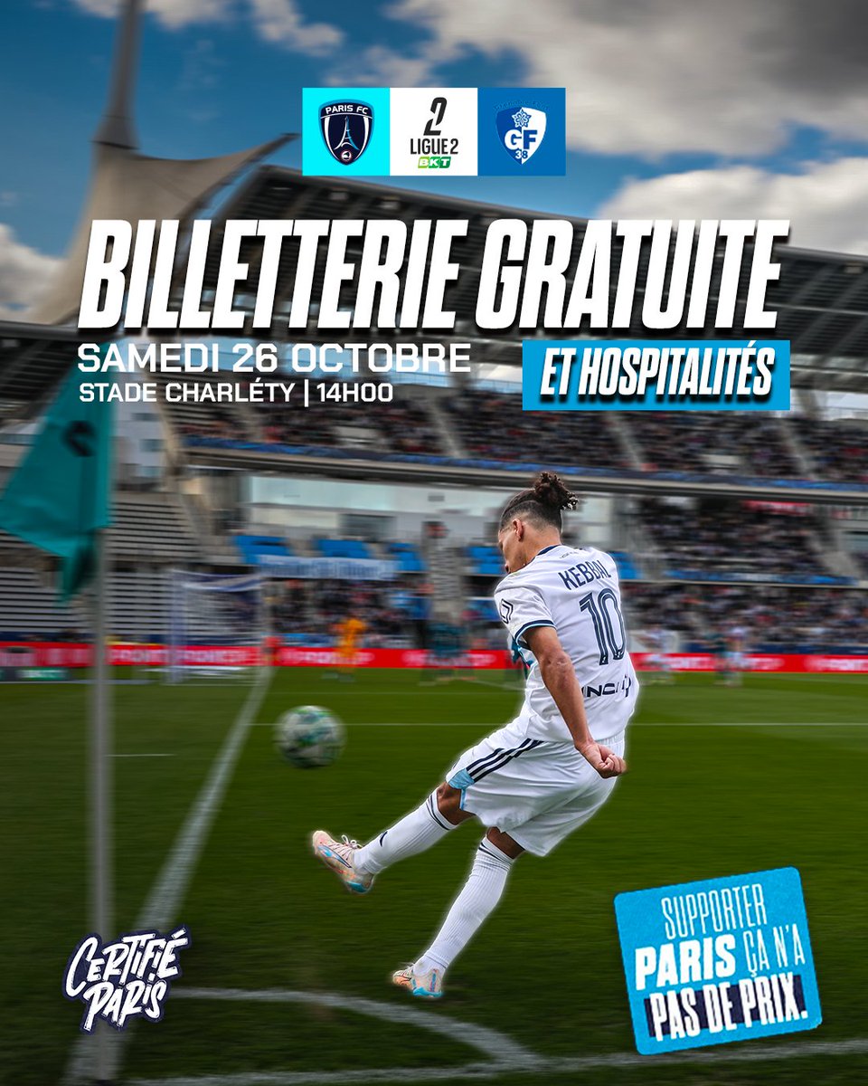 𝐂𝐡𝐨𝐜 𝐚𝐮 𝐬𝐨𝐦𝐦𝐞𝐭 𝐚̀ 𝐂𝐡𝐚𝐫𝐥𝐞́𝐭𝐲 ! 🏟️

🔝 𝐋𝐞𝐚𝐝𝐞𝐫 de <a href="/Ligue2BKT/">Ligue 2 BKT</a>, nos Parisiens reçoivent le <a href="/GF38_Officiel/">Grenoble Foot 38</a>, 3ème du championnat 👊

Rendez-vous ce 𝐬𝐚𝐦𝐞𝐝𝐢 𝟐𝟔 𝐨𝐜𝐭𝐨𝐛𝐫𝐞, 𝐚̀ 𝟏𝟒𝐡 ! ⏳

🎟️ 𝗕𝗶𝗹𝗹𝗲𝘁𝘁𝗲𝗿𝗶𝗲 𝗴𝗿𝗮𝘁𝘂𝗶𝘁𝗲 :