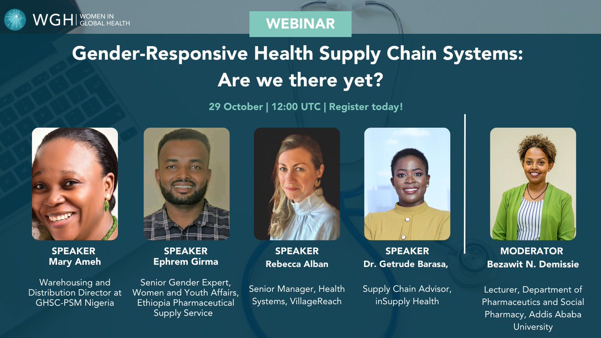 Join WGH on October 29 at 12:00 UTC for a key discussion on integrating gender into pharmaceutical supply chain management!

🗓️ Details:
65-minute Zoom webinar
Open to all participants
👉 Register now: lnkd.in/eJZVcxqZ

#GenderEquality #HealthSystems #WomenInHealth