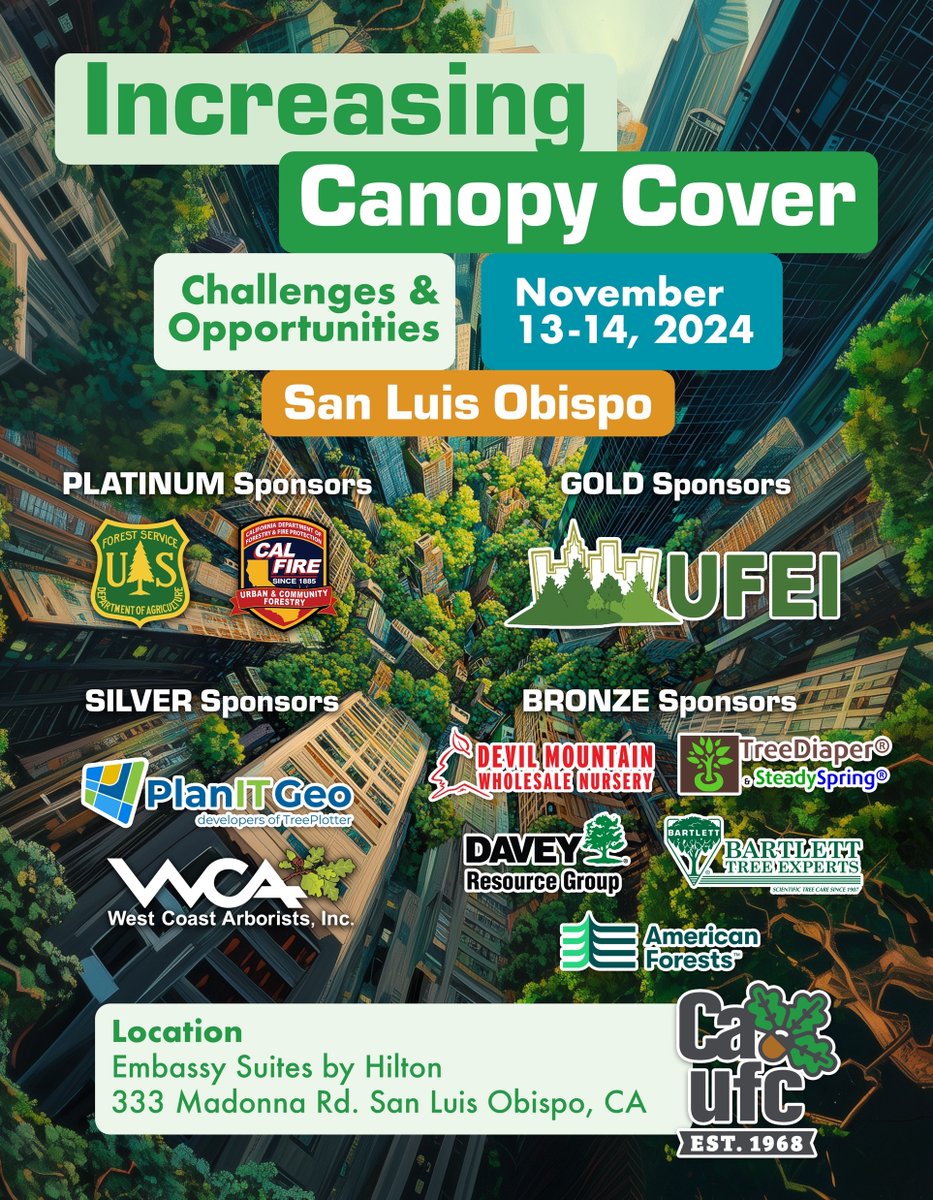 Registration is now open for California Urban Forests Council's Conference in San Luis Obispo on November 13-14, 2024. caufc.org/.../increasing…
