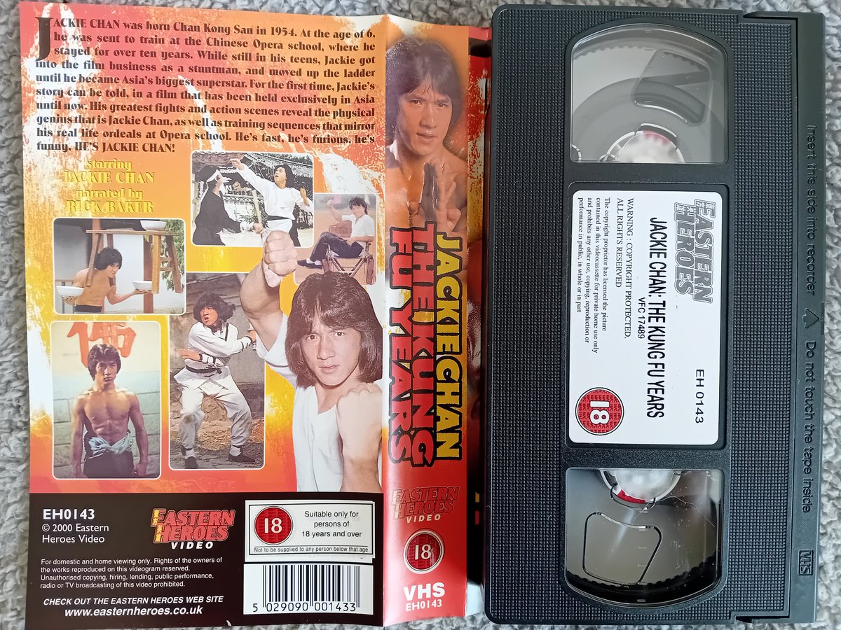 KevinChan478's tweet photo. Jackie Chan: The Kung Fu Years (2000) VHS from Eastern Heroes Video. It features a series of clips from Jackie's Lo Wei films while narrated by Ricky Baker. 📼 

#JackieChan #RickyBaker
#EasternHeroes #VHS https://t.co/hRFATXLSxh