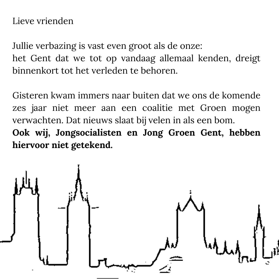 JongGroen_Gent's tweet photo. Als jongerenpartijen in Gent delen we een sterke bezorgdheid over de mogelijke bestuurscoalitie van VoorGent en N-VA. Wij geloven dat het belangrijk is om onze stemmen te laten horen en dat onze stad een bestuur verdient dat zich richt op de belangen van alle inwoners. https://t.co/wBi8pm8fjq