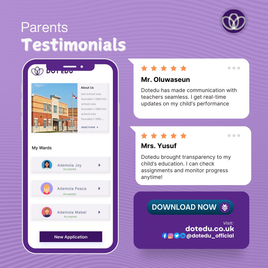 dotedu_official's tweet photo. Hear from Parents Using Dotedu.
Don’t just take our word for it—see what real parents are saying about dotedu
#Dotedu #dotedu_official #SchoolManagement #ParentTestimonials #EdTech #EducationRevolution #BetterSchooling #ParentLife #DigitalEducation #StayInformed https://t.co/IuvjK565Px