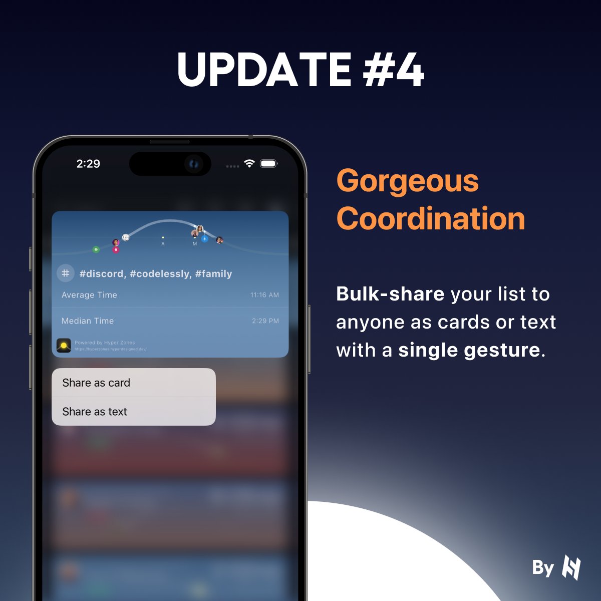 hyperzonesapp's tweet photo. Update #3-4 - Quickly share a person or place's time and events to anyone by sharing them as pretty pictures or plain text. https://t.co/BuMZbubT3E