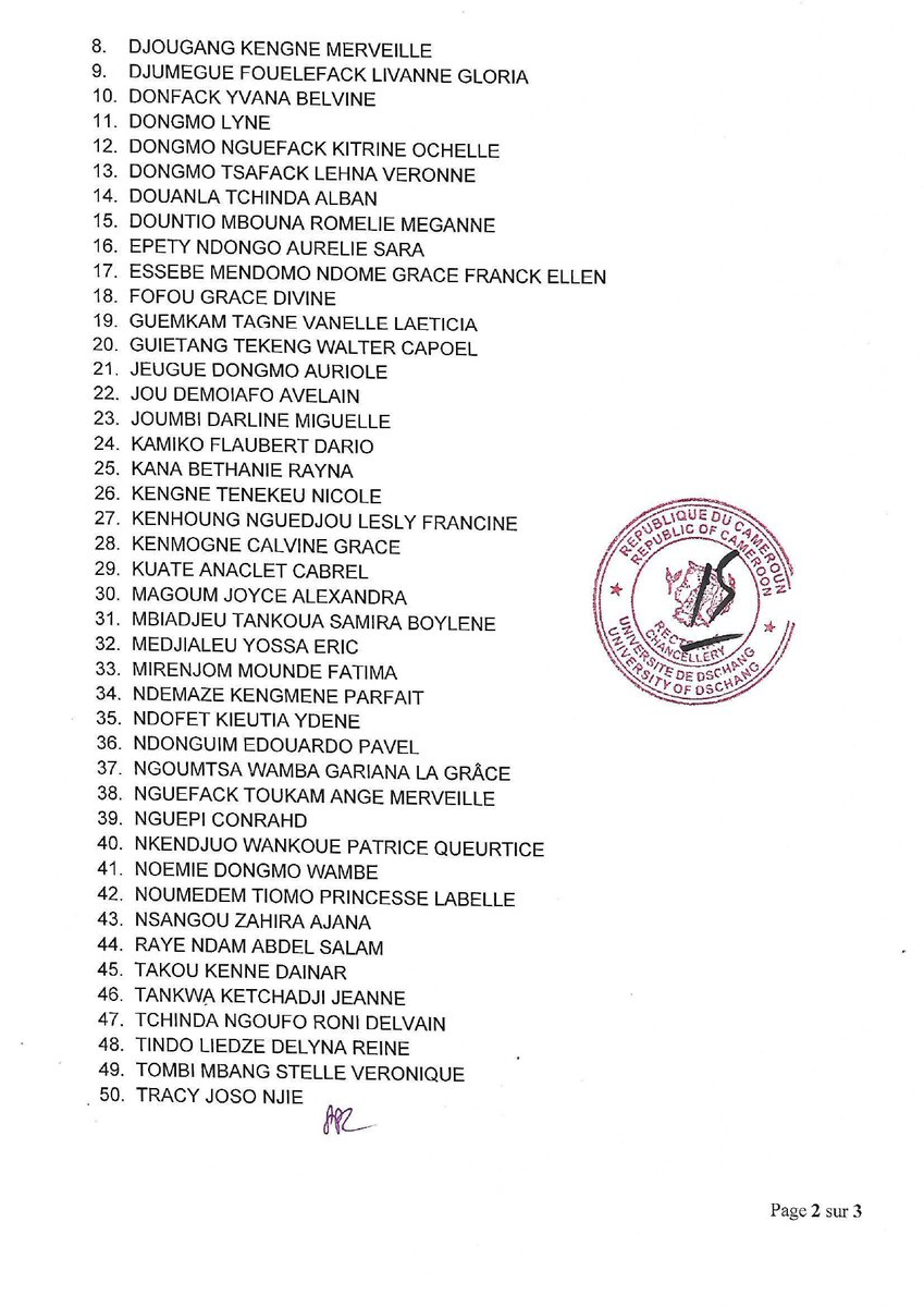 Univ_Dschang's tweet photo. 𝗙𝗶𝗹𝗶𝗲̀𝗿𝗲 𝗞𝗶𝗻𝗲́𝘀𝗶𝘁𝗵𝗲́𝗿𝗮𝗽𝗶𝗲 (𝗙𝗠𝗦𝗣) : 𝗩𝗼𝗶𝗰𝗶 𝗹𝗲𝘀 𝗿𝗲́𝘀𝘂𝗹𝘁𝗮𝘁𝘀 𝗱𝘂 𝗰𝗼𝗻𝗰𝗼𝘂𝗿𝘀 𝗱'𝗲𝗻𝘁𝗿𝗲́𝗲 𝗽𝗼𝘂𝗿 𝗹'𝗮𝗻𝗻𝗲́𝗲 𝟮𝟬𝟮𝟰-𝟮𝟬𝟮𝟱

#UniversitéDschang 
#Kinésithérapie 
#FacultéMédecineSciencesPharmaceutiques https://t.co/In1kgoW9Tc