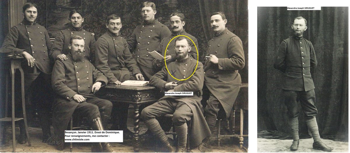 Le_Chtimiste's tweet photo. Alexandre Joseph SIRUGUET du 60ème régiment d'infanterie. Photos prises à Besançon le 12/01/1911 ; Un soldat du 54eRI également sur la photo. Il est né à Besançon le 01.10.1891 et fut tué le 29.08.1914 dans la Somme à Harbonnières. - Merci à Dominique #Chtimiste #60eRI https://t.co/999pEYflJh