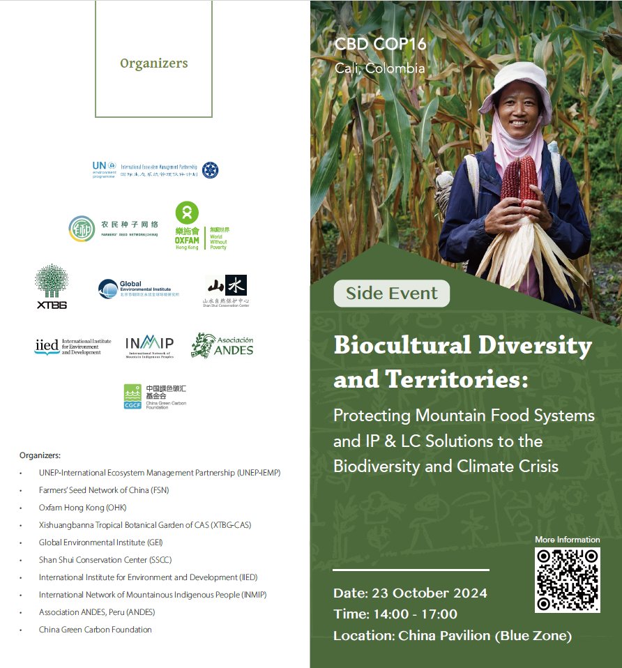 Tomorrow afternoon at #COP16Colombia:
Biocultural diversity and territories: protecting mountain #FoodSystems and #IndigenousPeoples and local communities solutions to the biodiversity and climate crisis
🗓️23 October
🕚2pm (Colombia time)
