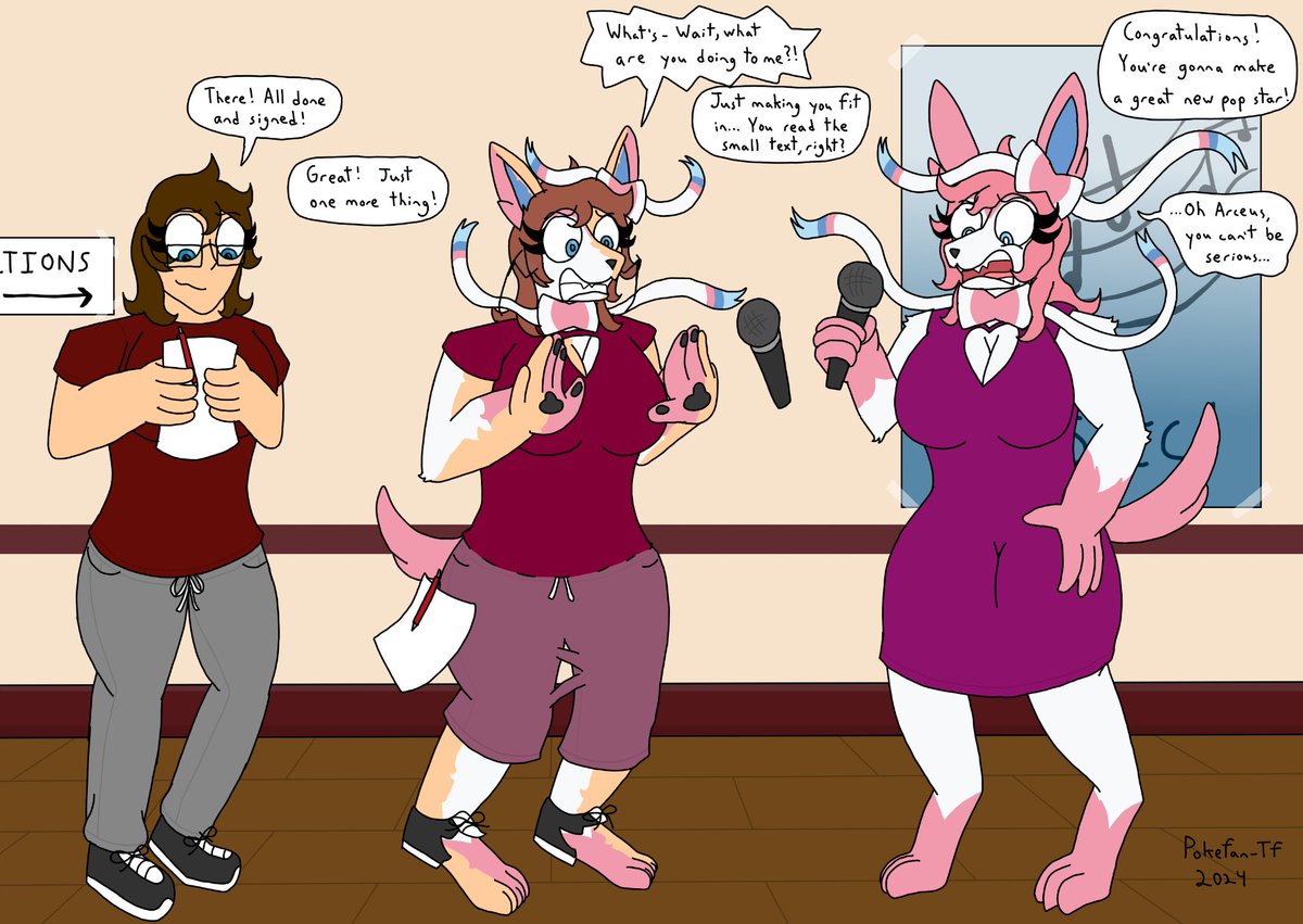 PokefanTf's tweet photo. Really should've read the fine print on that contract. Might be tough getting out now, both in job and your form.

(#Octransfur Day 22 - Contract)

(Featuring Zoey on Discord.)

#TFTuesday #TFEveryday #transfur https://t.co/cR3tLm1gxf