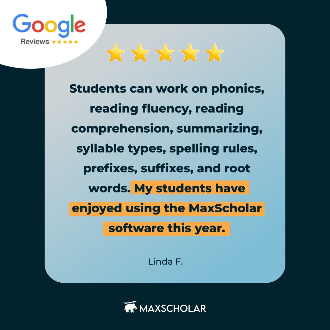 MaxScholarLLC's tweet photo. Thanks for another great review! 🤗⭐️

MaxScholar 📚

#dyslexia #teachers #elementary #elementaryteacher #ortongillingham #miamireads #reading #kidslearning #kids #learningenglish #parenting https://t.co/xV69Toridv