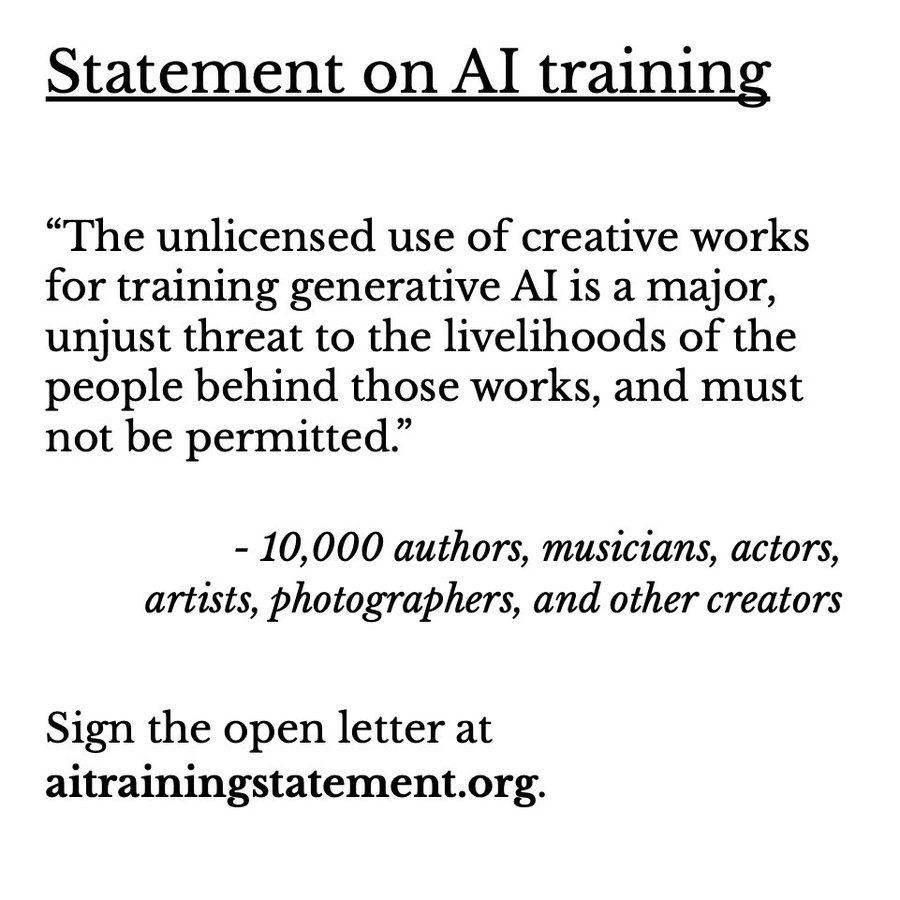 MrEwanMorrison's tweet photo. Artists, musicians, writers, creators - I have just signed this petition regarding the unlicensed use of our work to train AI systems, please join us and help stop this.

https://t.co/CcCJFUHRW7 https://t.co/aAcSD3DOVG