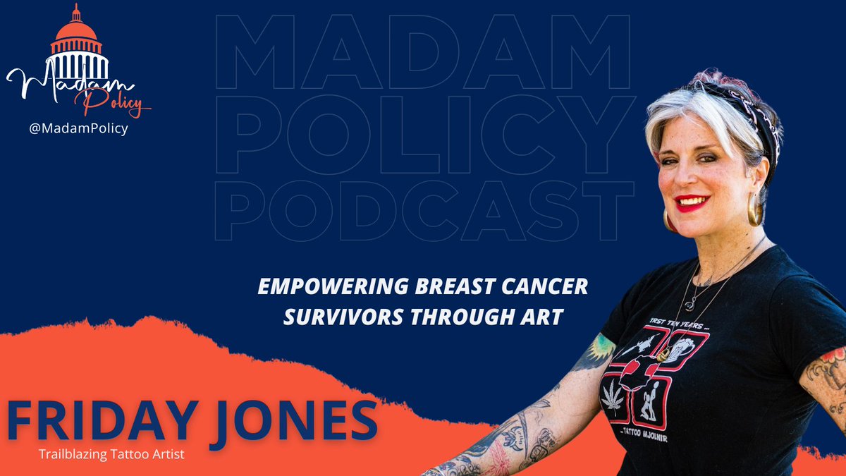 MadamPolicy's tweet image. Trailblazing tattoo artist, @LadyFriday, joins hosts @EDeeMartin &amp;amp; @Jczive to talk about her work helping empower breast cancer survivors by transforming their mastectomy scars into illustrative tattoos. Tune in to hear about the importance of creating a supportive environment in…