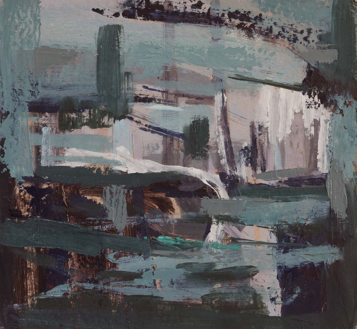 Aslıhan Kaplan Bayrak, Pasajlar 2 | Passages 2, 2023, mukavva üzerine yağlıboya | oil on cardboard, 32,5x32,5cm, kağıt | paper: 25x27cm #aslıhankaplanbayrak #yıldızada #starisland #labirentsanat #art #artcollector #artgallery #artoftheday #artpiece #contemporaryart #creative