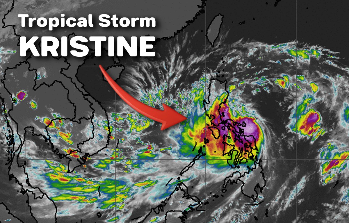 TropicsWeather's tweet photo. Tropical Storm #KristinePH (#Trami) is currently bringing a LOT of rainfall to much of Southern Luzon! Flooding is likely in vulnerable areas. 

Kristine is expected to intensify further and may strike Central Luzon on Thursday. #WalangPasok and #RescuePH are also imminent! https://t.co/vQLW4DSfHQ