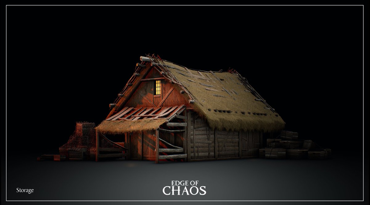 EdgeofChaosGame's tweet photo. Farms played a critical role in mediaeval society, providing sustenance and supplies (particularly leather) and serving as the backbone of the feudal economy. When wars broke out, combatants would sometimes face off on fields and pastures, or under the eaves of a farmhouse. You can expect the massive-scale battles of Edge of Chaos to bring you up close to some of these structures, which can be used for cover and defense... or to plot an ambush.

Pictured: the Granary, Hay Bales set, and Storage Building. Stay tuned for more updates on in-game structures and other assets, coming soon!