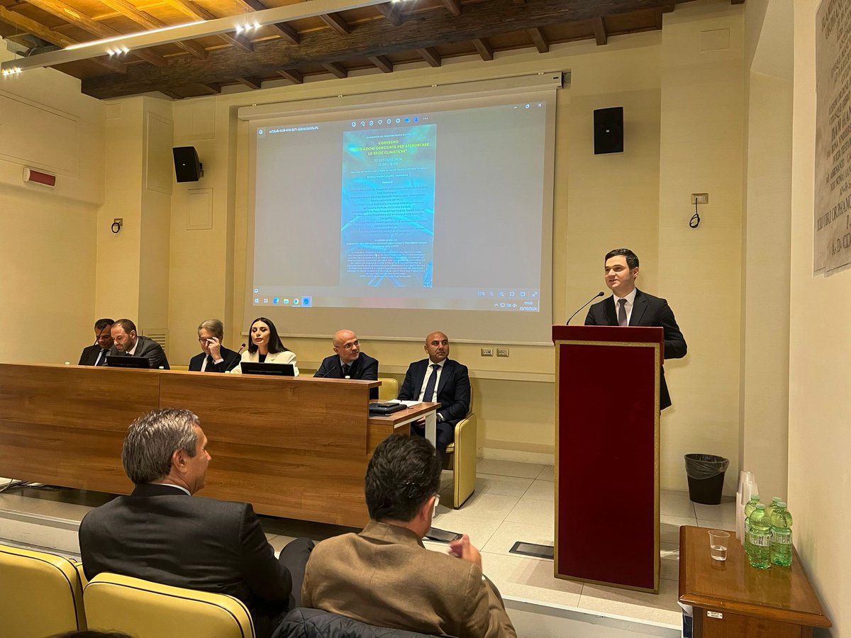 COP29_AZ's tweet image. At a conference held in the Senate of the Italian Republic, Elvin Ashrafzade, Lead Adaptation and Loss &amp;amp; Damage Negotiator for COP29, shared the COP29 Presidency’s vision for enhancing ambition and enabling action with the parliamentary audience. 

#COP29 #COP29Azerbaijan