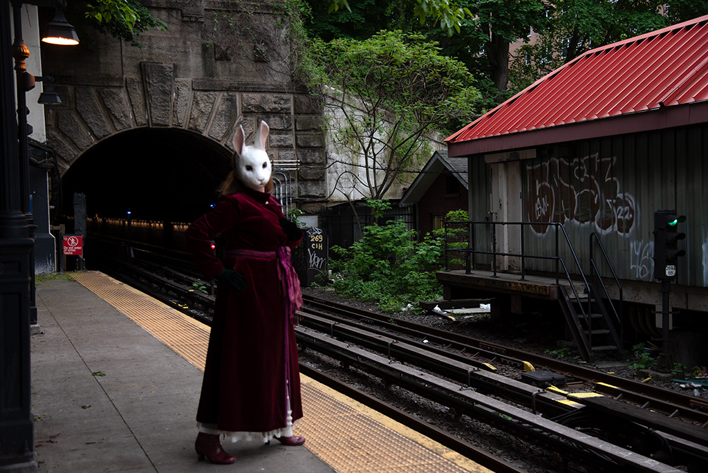 A #BunnyInTheBronx🐰 waiting for transport down the rabbit hole—whether it's to Wonderland or just the next stop, her journey is sure to be full of surprises!

Follow her down the rabbit hole—buy the #HalloweenUnderground full photography book now, link in bio! #Halloween #NYC
