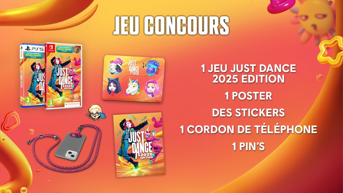 ✨ JEU CONCOURS ✨

Pour la sortie de Just Dance 2025 Edition, on vous fait gagner ce superbe lot incluant une édition du jeu 😍

Pour participer : 
✅ Abonne-toi à notre compte <a href="/JustDanceFR/">Just Dance FR</a>
❤️ Like ce post
💬 Commente ta chanson préférée de la 2025 Edition 🥰

TAS le 29/10