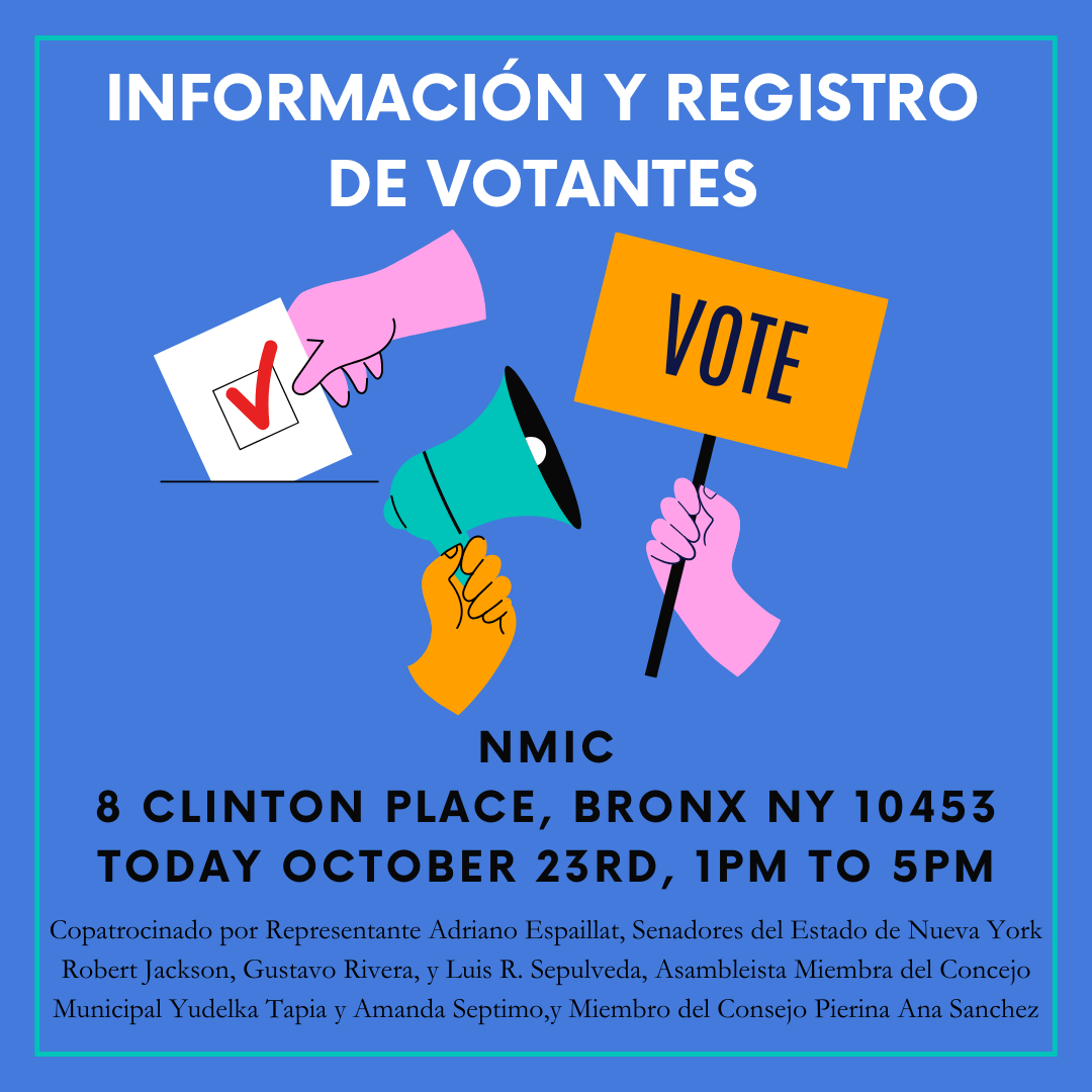 NMIC #JustPay (@nmicnyc) on Twitter photo ¡Prepárate para votar! Pase por la oficina Bx de NMIC hoy de 1pm a 5pm para registrarse para votar, encontrar su sitio de votación y obtener información sobre su boleta. <a href="/RepEspaillat/">Adriano Espaillat</a> <a href="/SenatorRJackson/">Robert Jackson</a> <a href="/NYSenatorRivera/">Gustavo Rivera</a> <a href="/LuisSepulvedaNY/">Luis Sepúlveda</a> <a href="/YudelkaTapia/">Yudelka Tapia</a> <a href="/AmandaSeptimo/">Amanda Septimo</a> <a href="/PiSanchezNYC/">Pierina Sanchez NYC</a> ¡Prepárate para votar! Pase por la oficina Bx de NMIC hoy de 1pm a 5pm para registrarse para votar, encontrar su sitio de votación y obtener información sobre su boleta. <a href="/RepEspaillat/">Adriano Espaillat</a> <a href="/SenatorRJackson/">Robert Jackson</a> <a href="/NYSenatorRivera/">Gustavo Rivera</a> <a href="/LuisSepulvedaNY/">Luis Sepúlveda</a> <a href="/YudelkaTapia/">Yudelka Tapia</a> <a href="/AmandaSeptimo/">Amanda Septimo</a> <a href="/PiSanchezNYC/">Pierina Sanchez NYC</a>