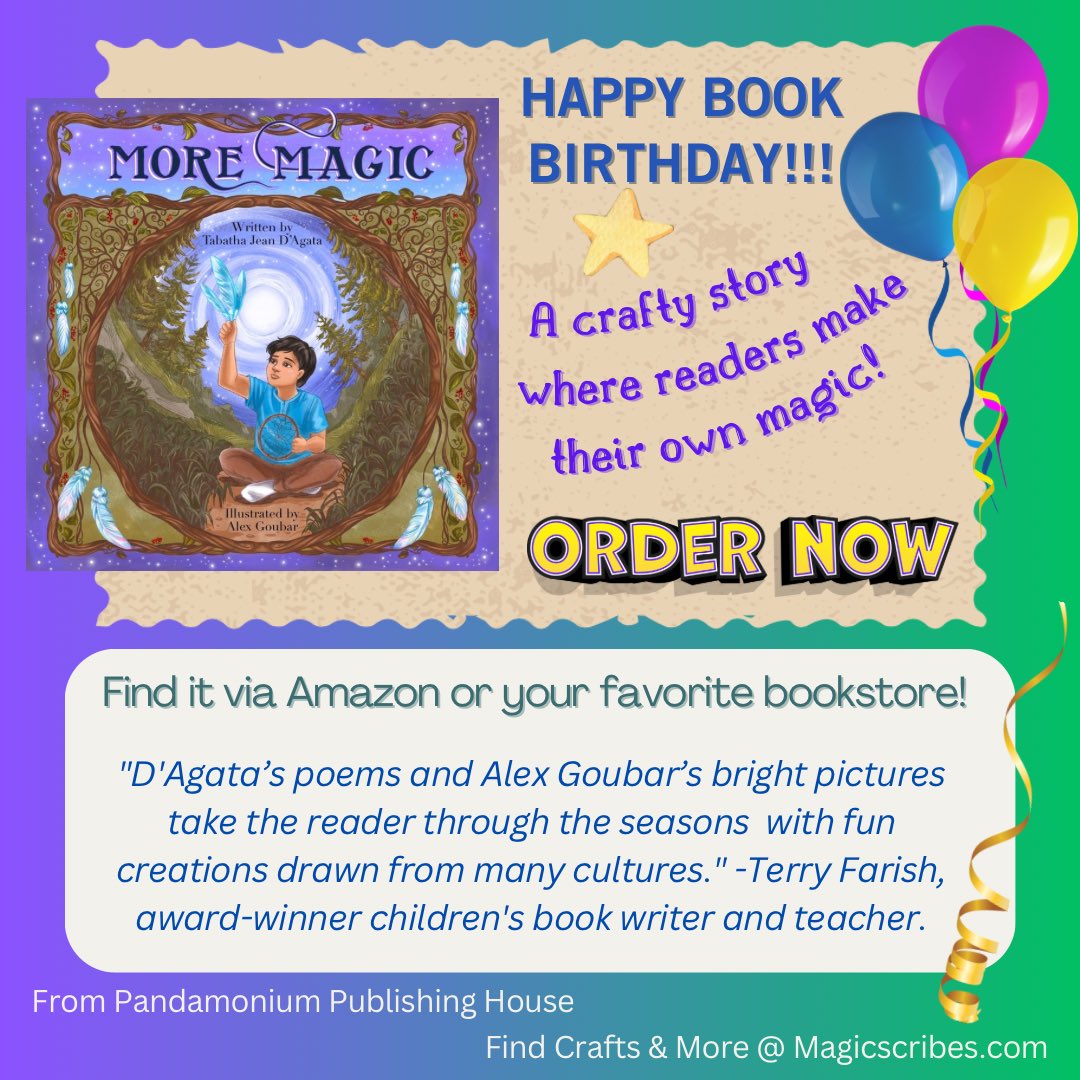 magicscribes's tweet photo. It’s a DOUBLE birthday!!! 🥳 🥳
Happy birthday to me and happy official RELEASE DAY for my newest children’s book MORE MAGIC!!! It’s a crafty story where readers get to make their own magic! #booklaunch #happybirthday https://t.co/Fbnt81P9zK