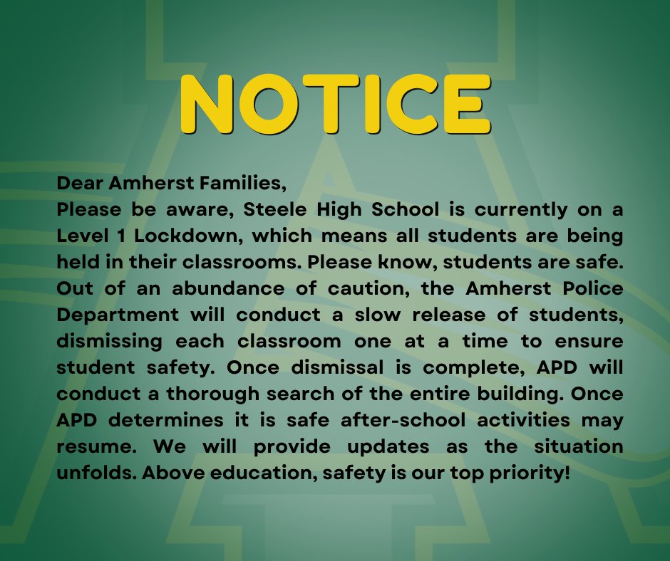 Comet Community Relations (@comet_connect) on Twitter photo Steele High School is on a level 1 lockdown. All students are safe and a slow release dismissal is underway. Please see the graphic below for more information! <a href="/TheCometSuper/">Michael Molnar</a>, <a href="/AsstCometSuper/">Sarah Walker</a>, <a href="/SteelePrincipal/">Joseph R. Tellier</a> Steele High School is on a level 1 lockdown. All students are safe and a slow release dismissal is underway. Please see the graphic below for more information! <a href="/TheCometSuper/">Michael Molnar</a>, <a href="/AsstCometSuper/">Sarah Walker</a>, <a href="/SteelePrincipal/">Joseph R. Tellier</a>