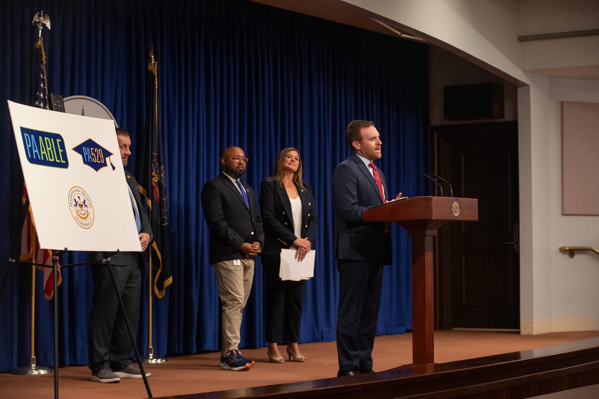 PAChamber's tweet image. Today, @PAChamber Senior VP for Government Affairs Alex Halper teamed up with @PATreasurer and bipartisan leaders from the PA House and Senate to encourage businesses to help their employees save for the future by using Pennsylvania’s new PA 529 and PA ABLE tax credits.