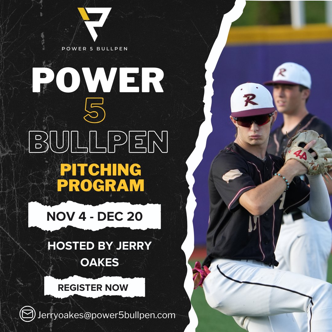 parebels (@parebels) on Twitter photo 📣 Attention 📣
Registration for the Power 5 Pitching Program, hosted by Jerry Oakes, is open! 😎
Secure your spot today!
🌐 smpl.is/9manp
📧 Jerryoakes@power5bullpen.com
#baseballlife #pitching #jerryoakes #power5
#power5bullpen #pitchingprogram #collegeexposure 📣 Attention 📣
Registration for the Power 5 Pitching Program, hosted by Jerry Oakes, is open! 😎
Secure your spot today!
🌐 smpl.is/9manp
📧 Jerryoakes@power5bullpen.com
#baseballlife #pitching #jerryoakes #power5
#power5bullpen #pitchingprogram #collegeexposure