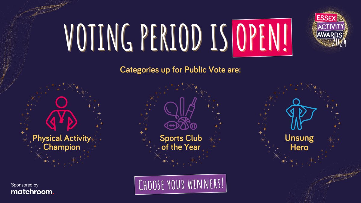 Active Essex Foundation (@ae__foundation) on Twitter photo The voting period is officially open for the #EssexActivityAwards24 hosted by <a href="/ActiveEssex/">ActiveEssex</a>! ✨ The finalists are now in, and it's YOUR turn to crown the winners of:
đź’Ş Physical Activity Champion
🏀 Sports Club of the Year
🦸 Unsung Hero
Cast your vote: activeessex.org/essex-activity… The voting period is officially open for the #EssexActivityAwards24 hosted by <a href="/ActiveEssex/">ActiveEssex</a>! ✨ The finalists are now in, and it's YOUR turn to crown the winners of:
đź’Ş Physical Activity Champion
🏀 Sports Club of the Year
🦸 Unsung Hero
Cast your vote: activeessex.org/essex-activity…